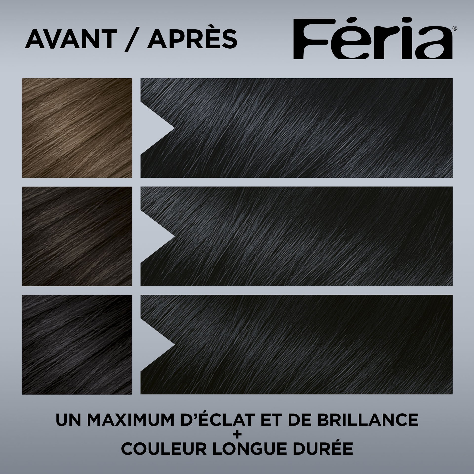 Avant et après la coloration Feria 10 Noir Pur